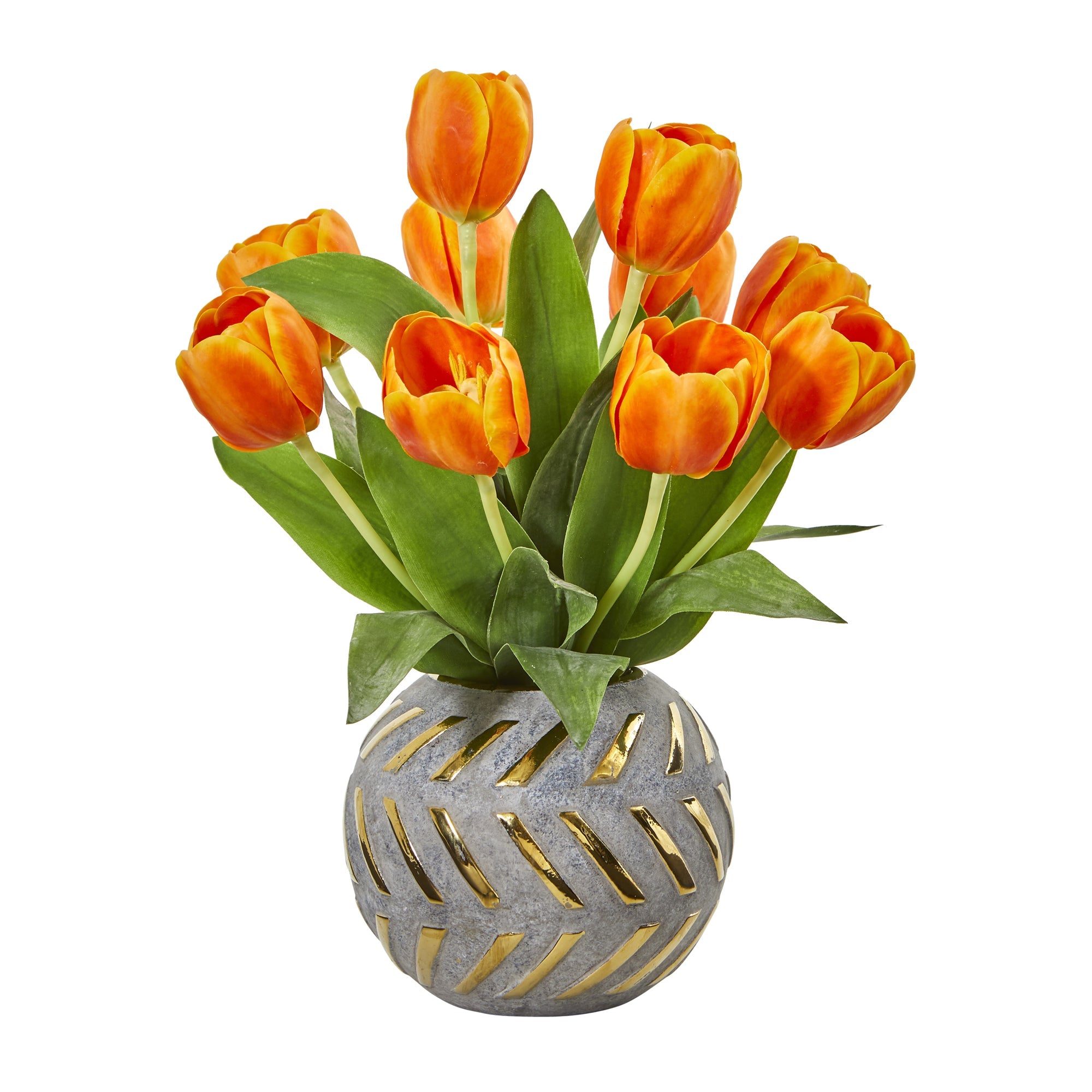 Orange Tulip Artificial Arrangement in Vase | Zigeze