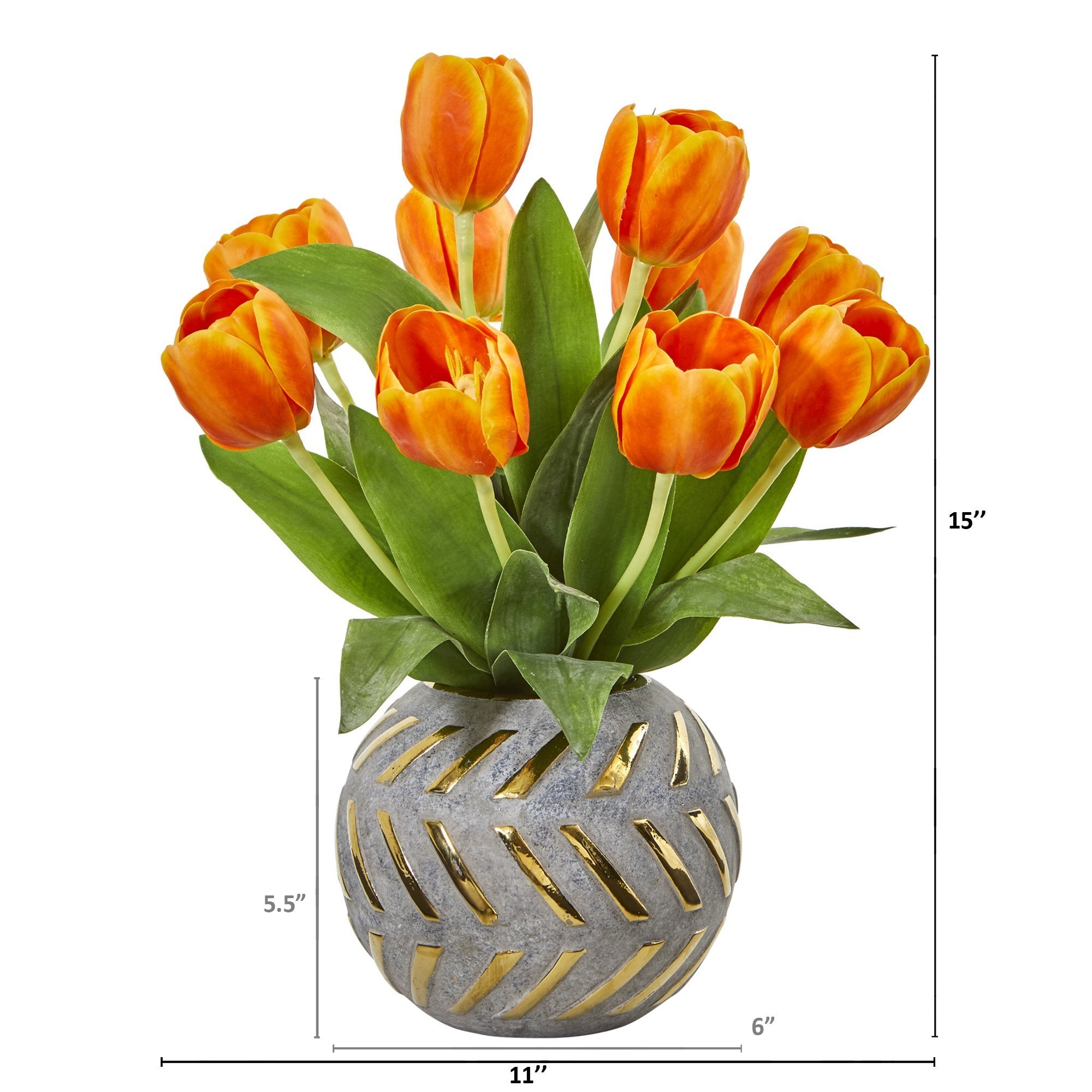 Orange Tulip Artificial Arrangement in Vase | Zigeze