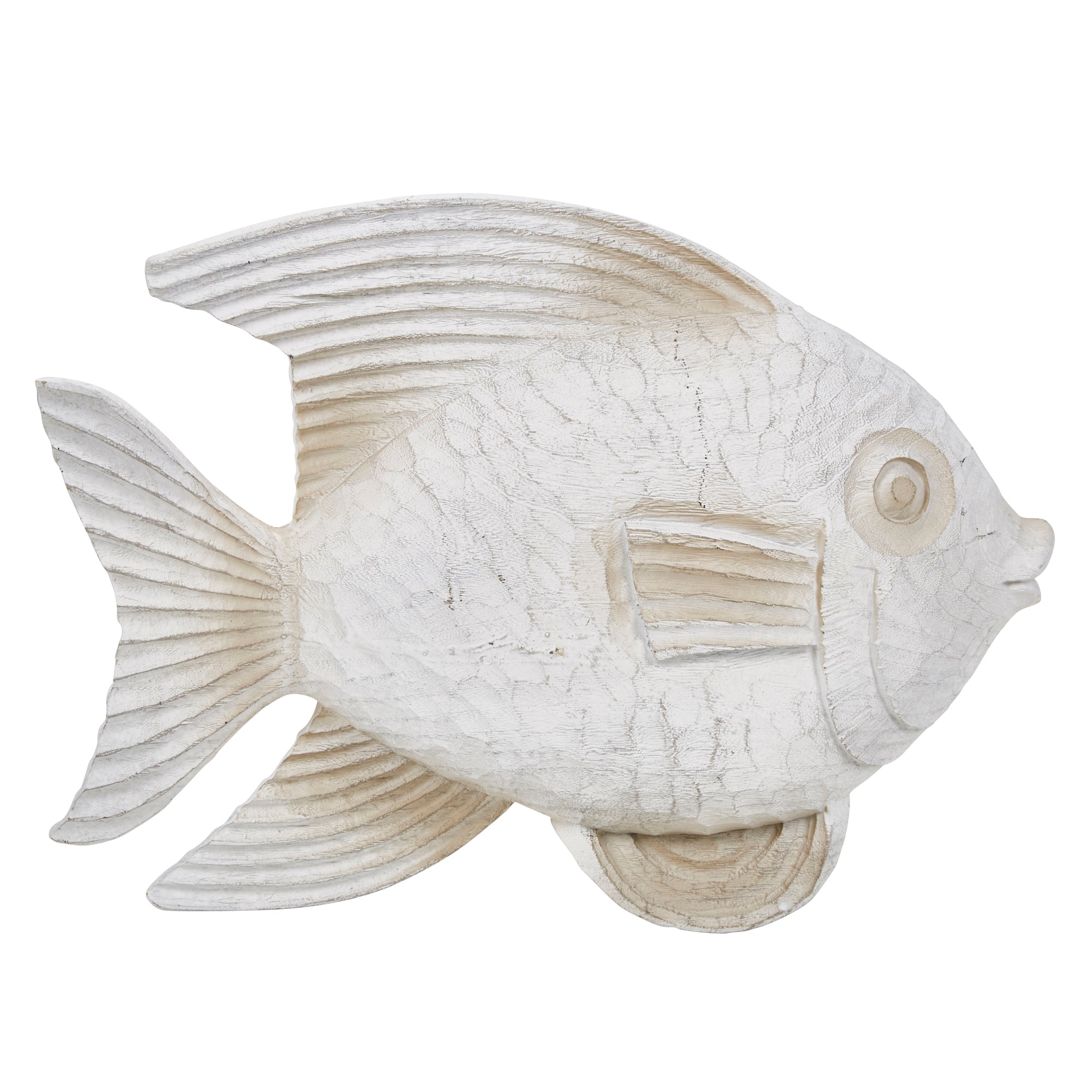 Resin 13.5" Fish Figurine, White Wash | Zigeze