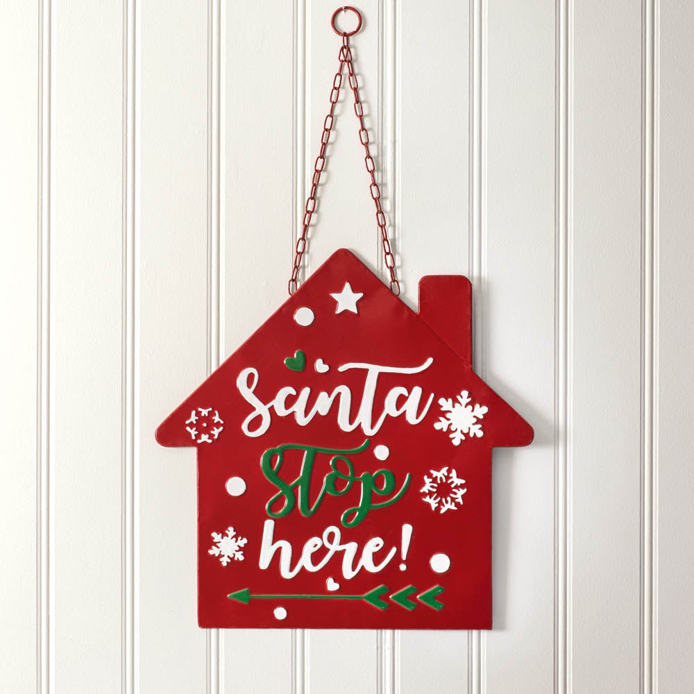 Santa Stop Here Hanging Wall Sign | Zigeze