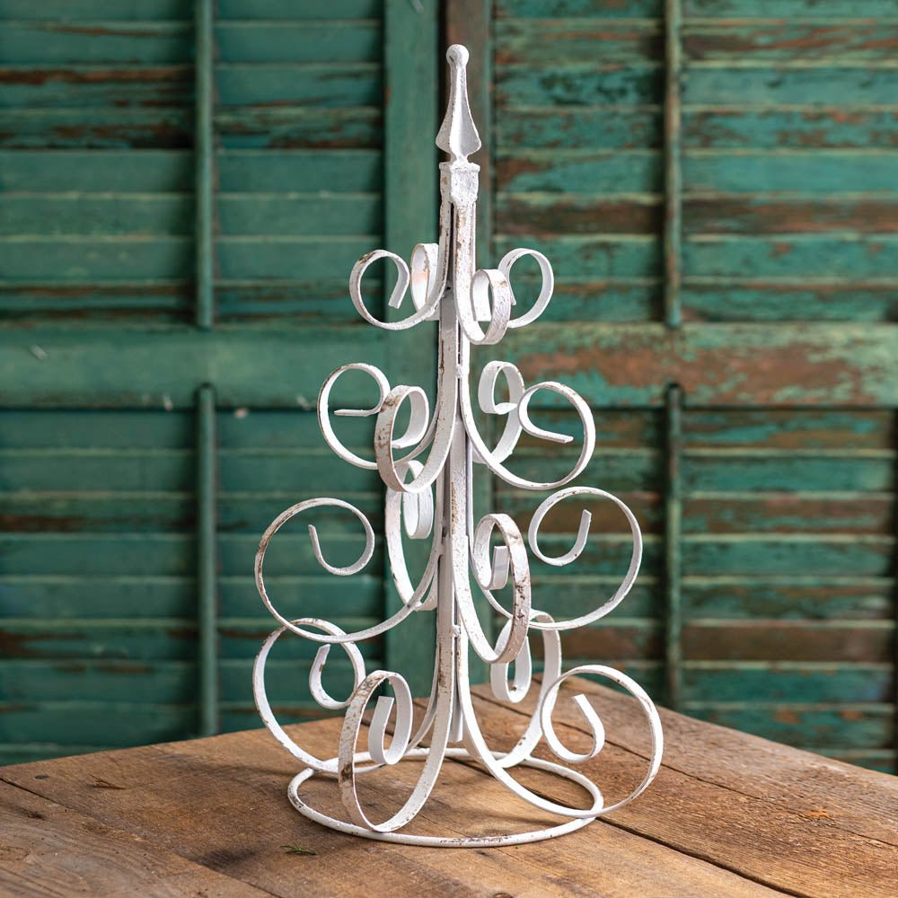 Scrolled Metal Christmas Tree, White | Zigeze