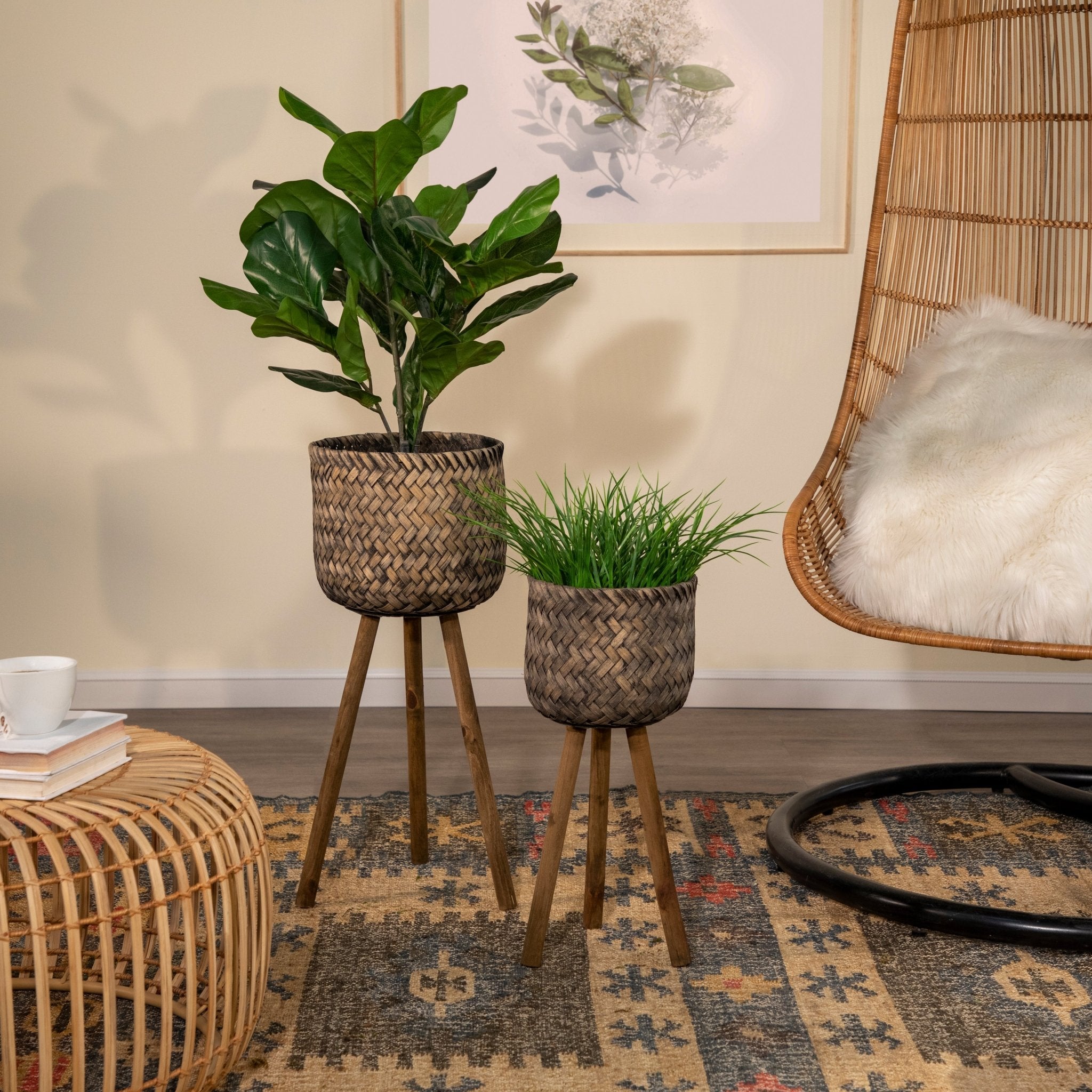 Set of 2 Bamboo Planters On Stands | Zigeze