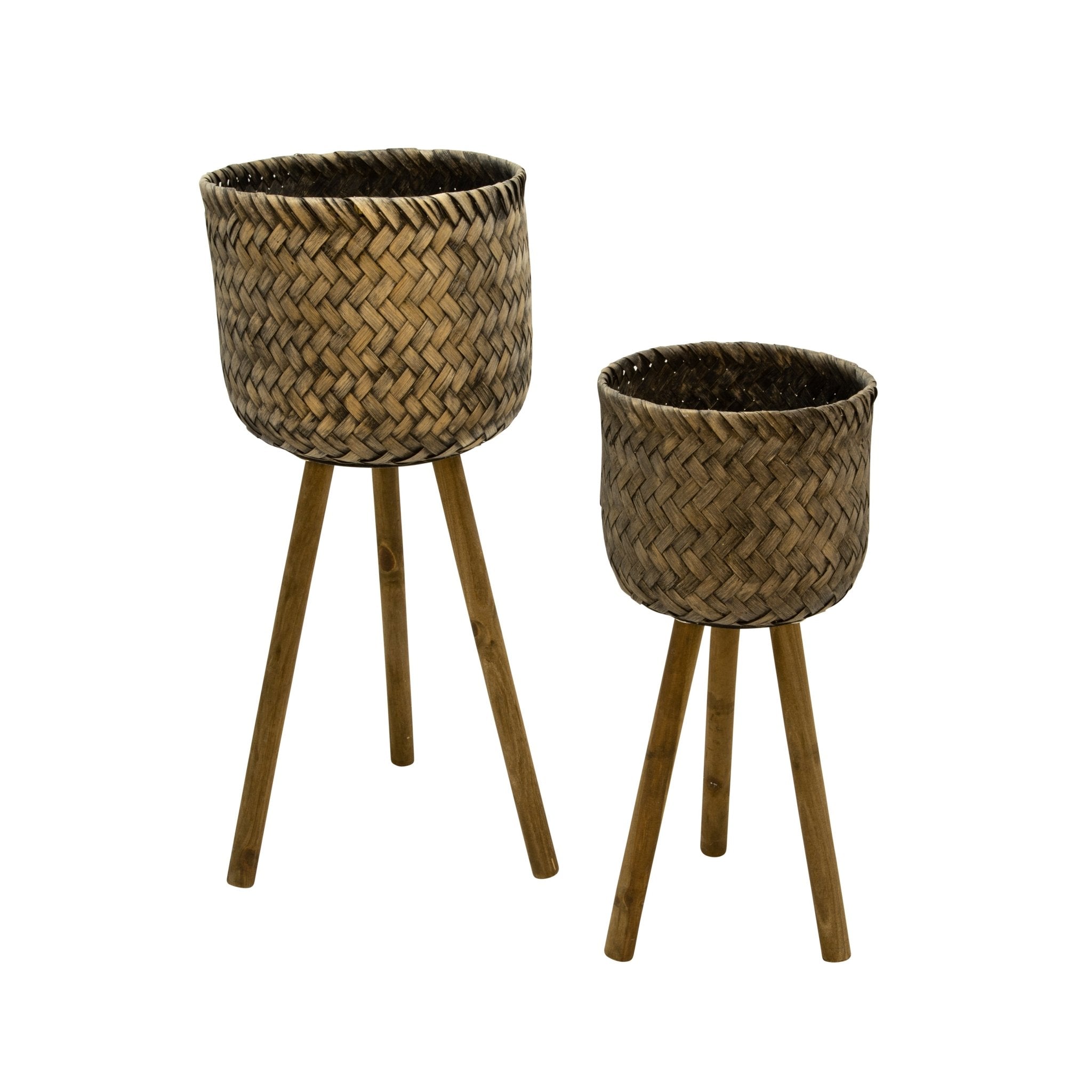 Set of 2 Bamboo Planters On Stands | Zigeze