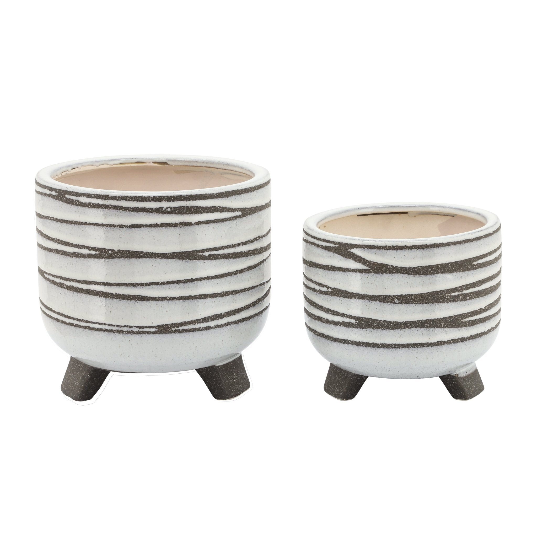 Set of 2 Ceramic Footed Planters, White | Zigeze