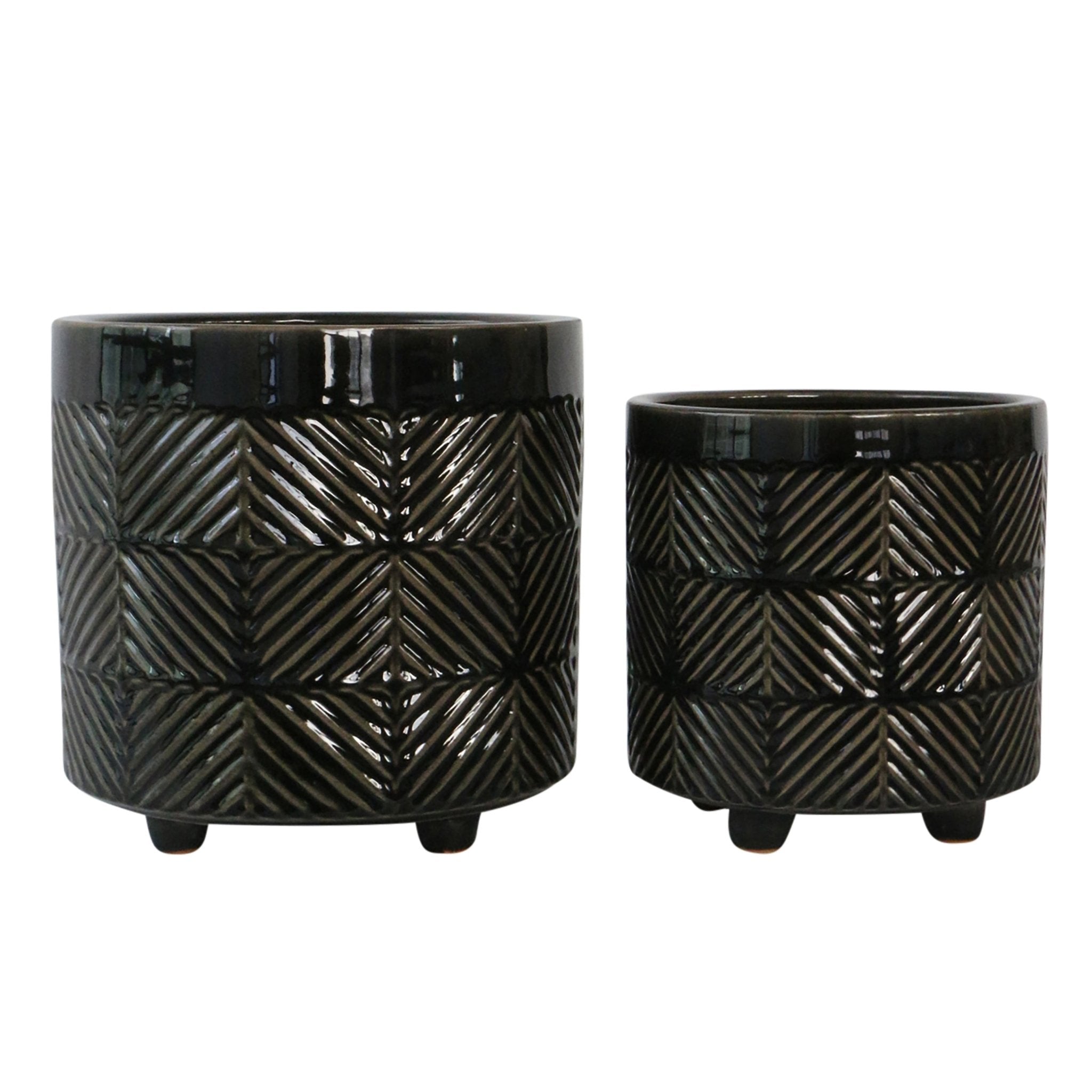 Set of 2 Textured Planters, Shiny Black | Zigeze