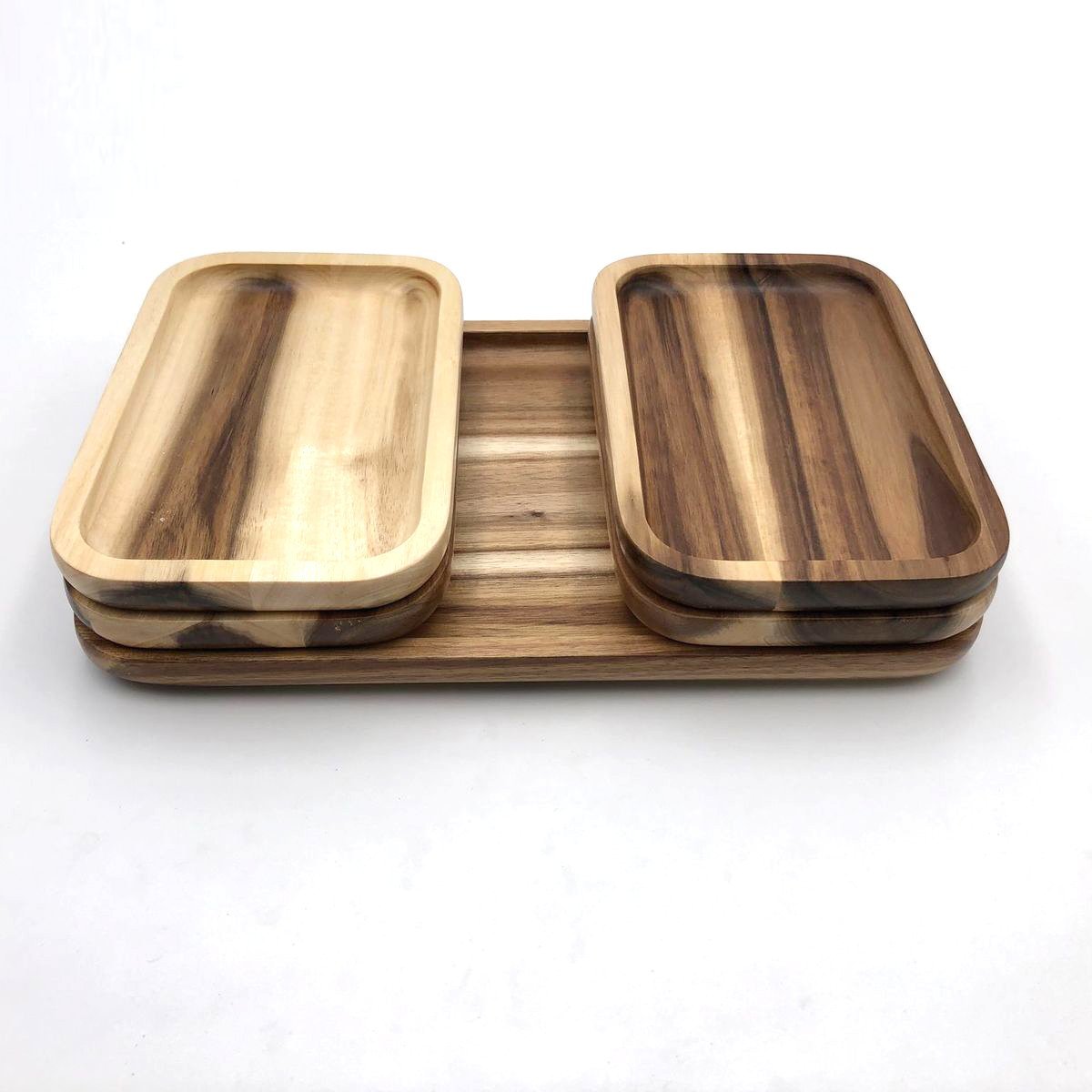 Set of 3 Acacia 12" Rectangle Serving Trays | Zigeze