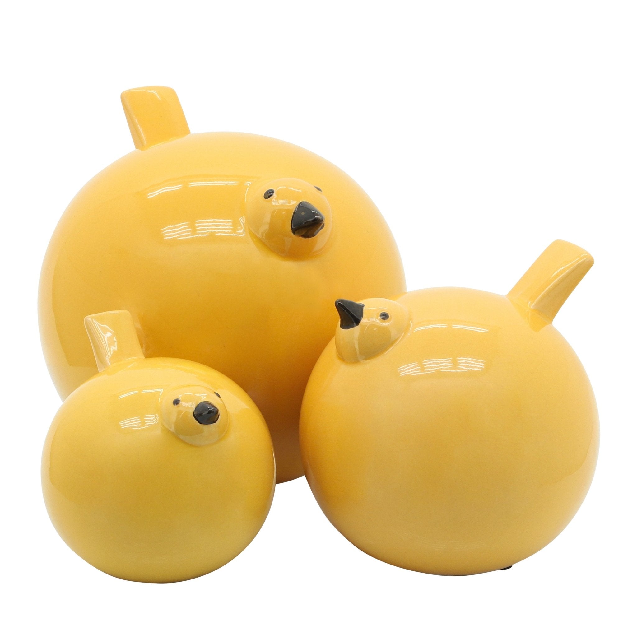 Set of 3 Ceramic Birds 7.5", Yellow | Zigeze