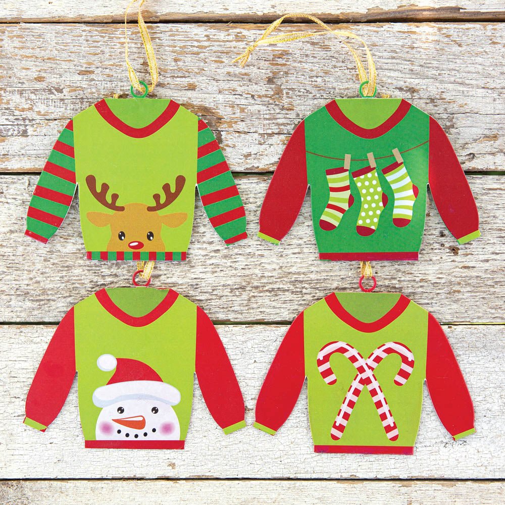 Set of Four Holiday Sweater Ornaments | Zigeze