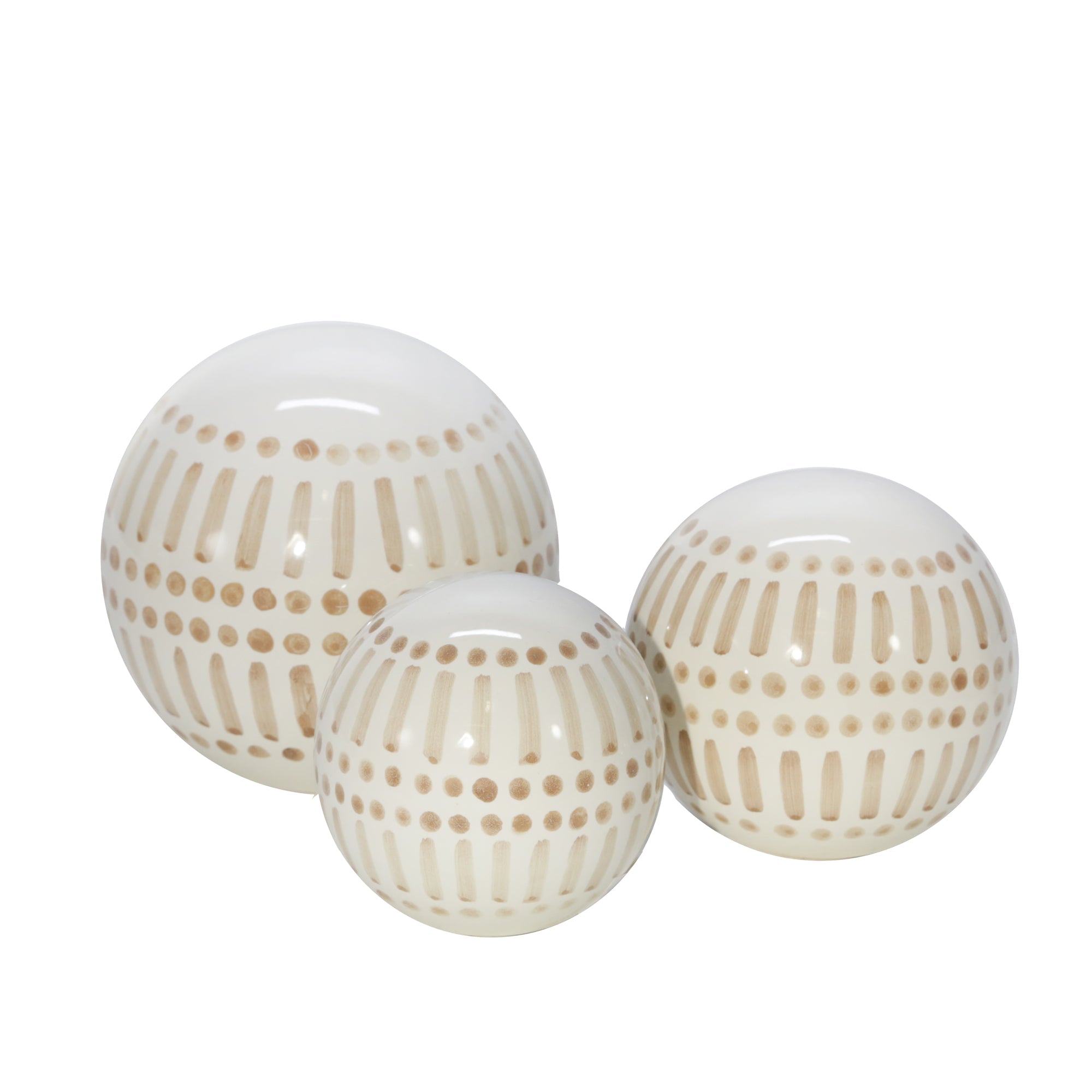 Set of Three Decorative Orbs, Tan | Zigeze