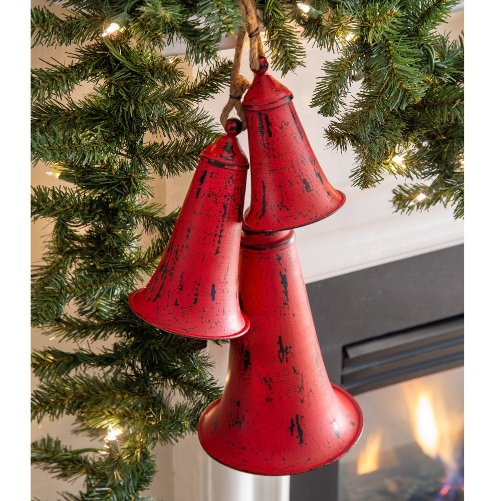 Set of Three Red Metal Holiday Bells | Zigeze