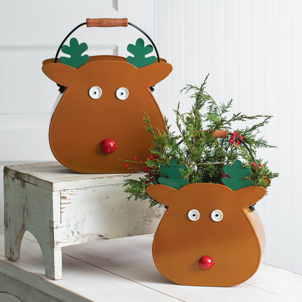 Set of Two Reindeer Metal Buckets | Zigeze