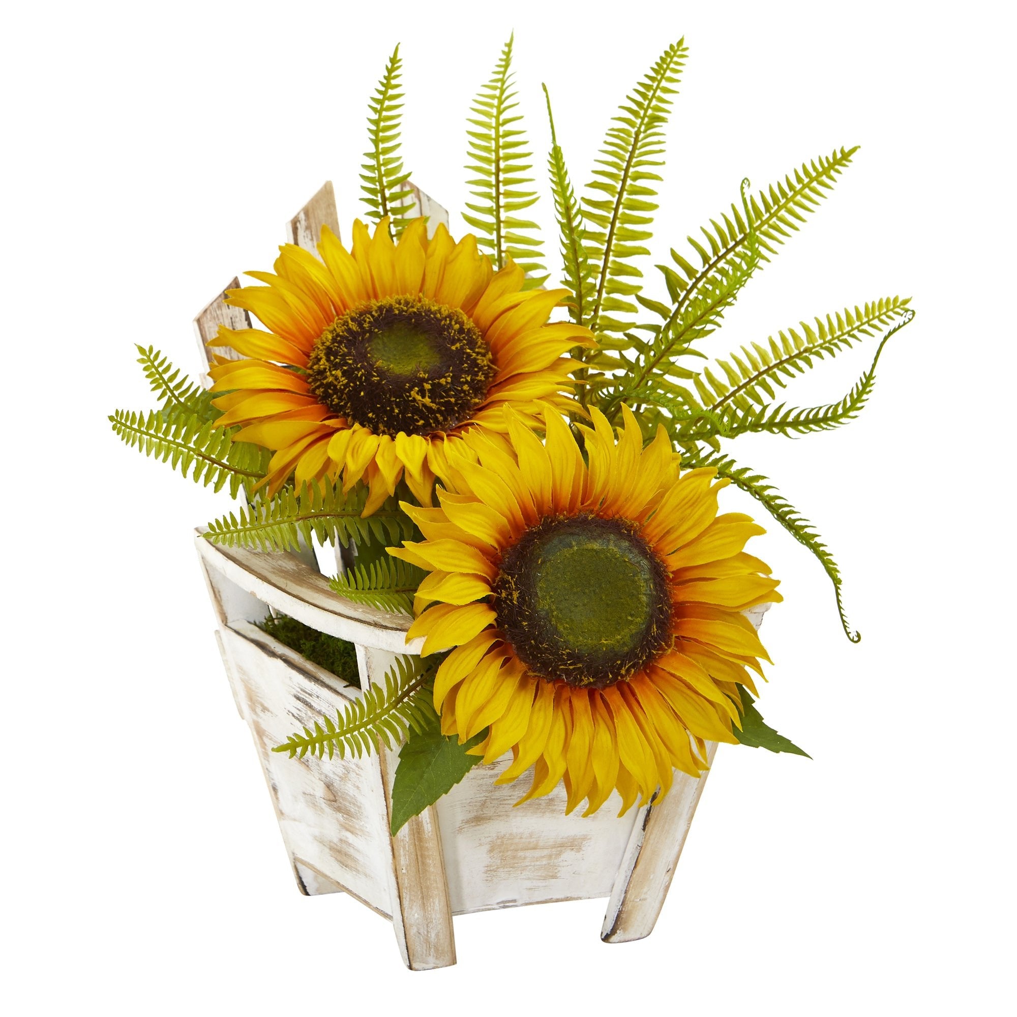 Sunflower and Fern Artificial Arrangement in Chair Planter | Zigeze