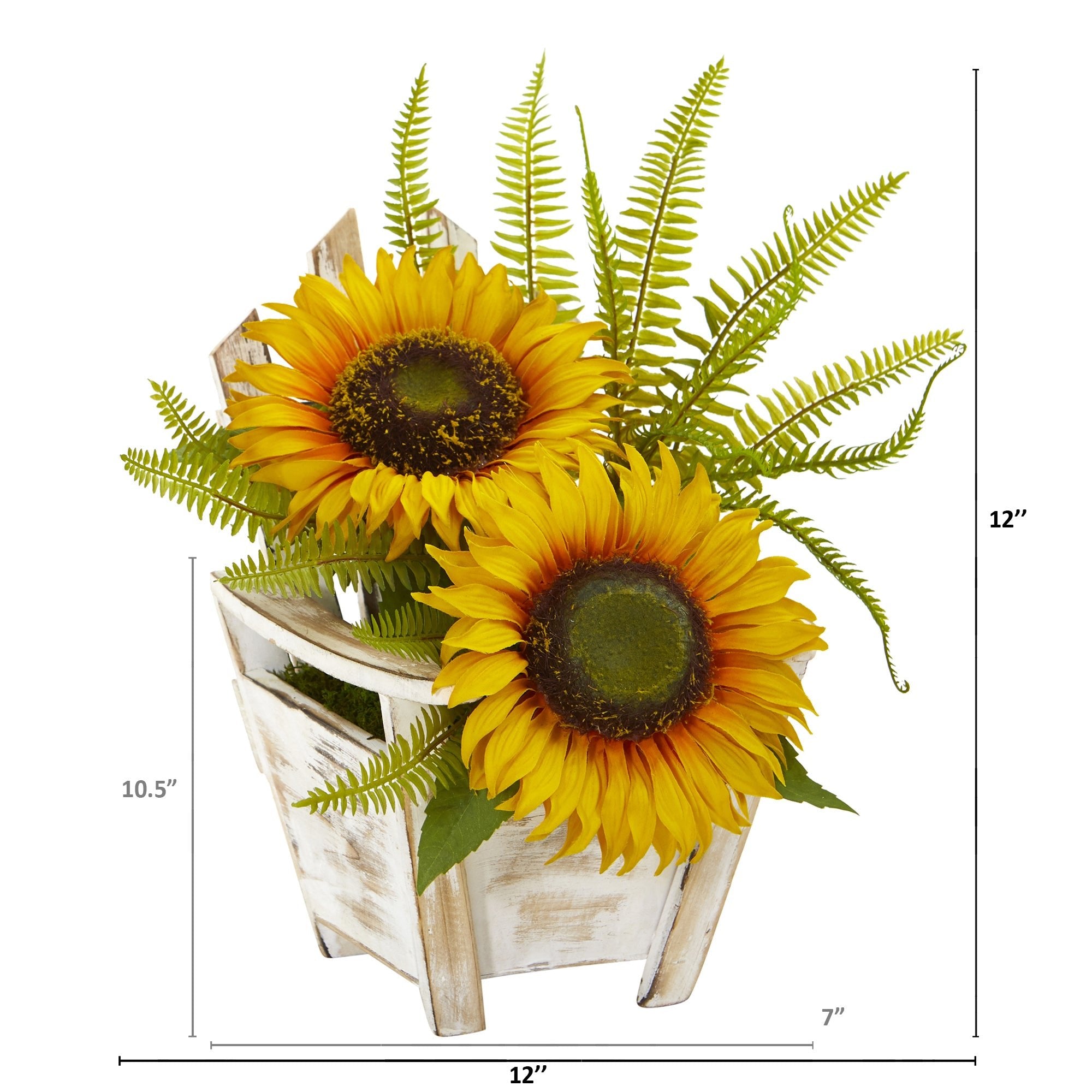 Sunflower and Fern Artificial Arrangement in Chair Planter | Zigeze