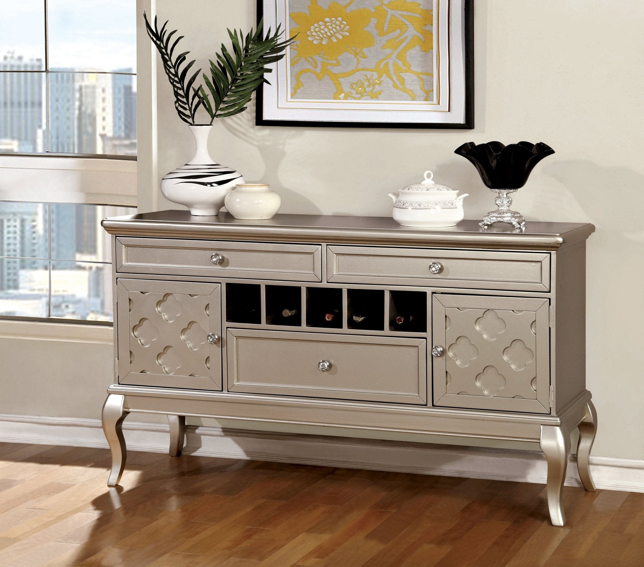 Transitional Style Dining Server, Silver | Zigeze