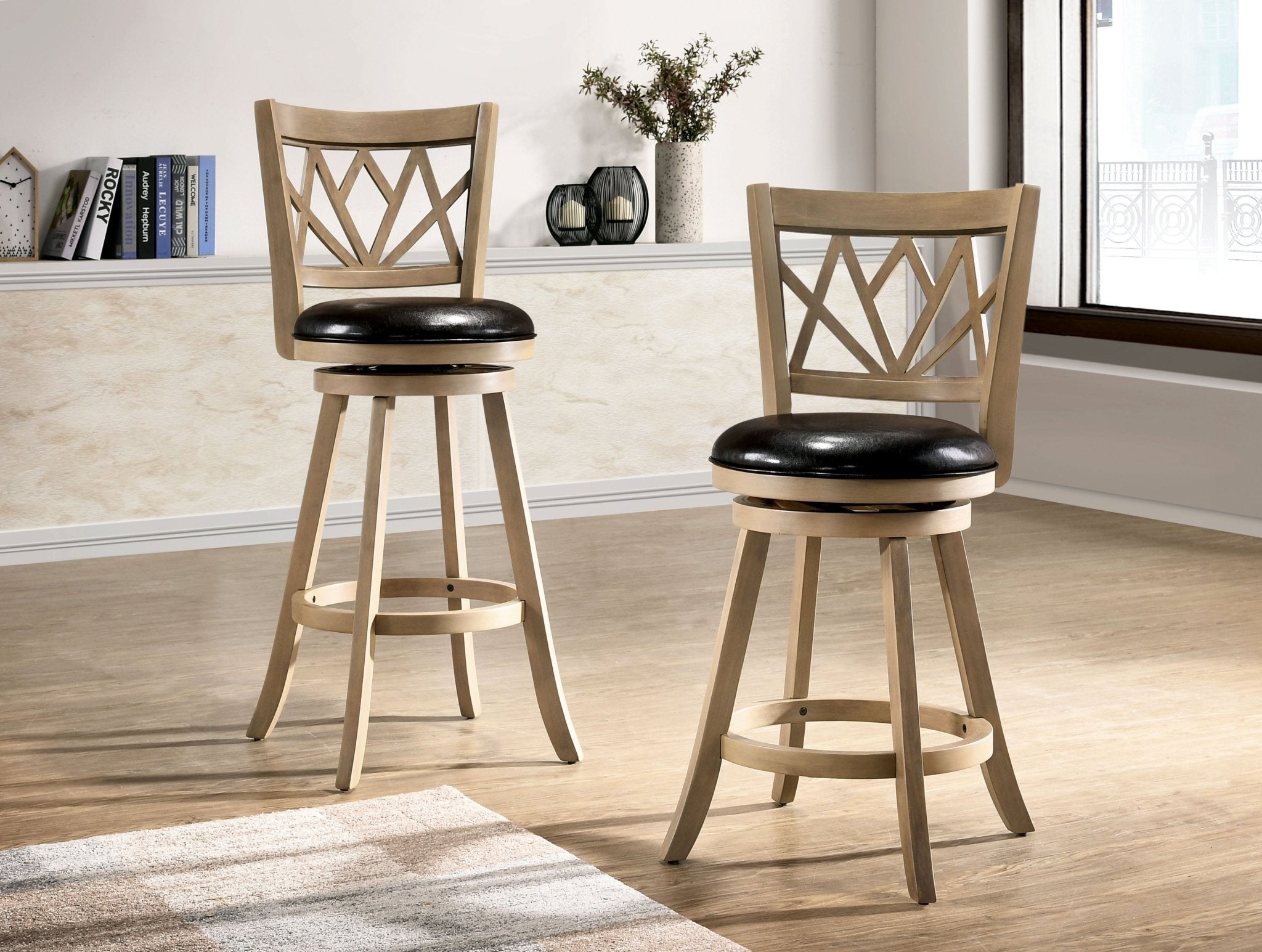 Transitional Swivel 29" Bar Height Stool, Oak and Black | Zigeze