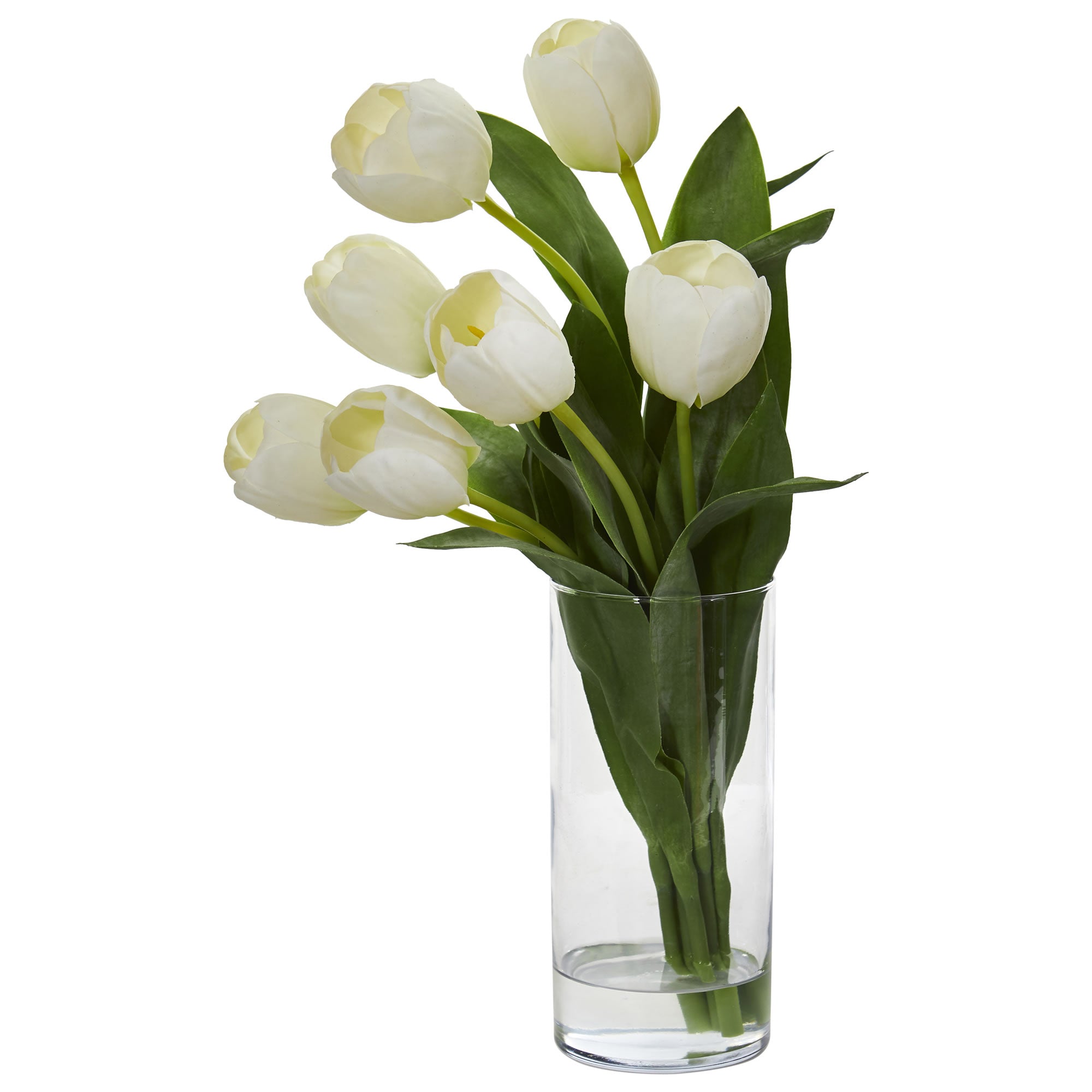 White Tulip Artificial Arrangement in Cylinder Vase | Zigeze