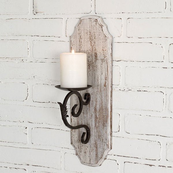 White Wood Pillar Candle Sconce | Zigeze