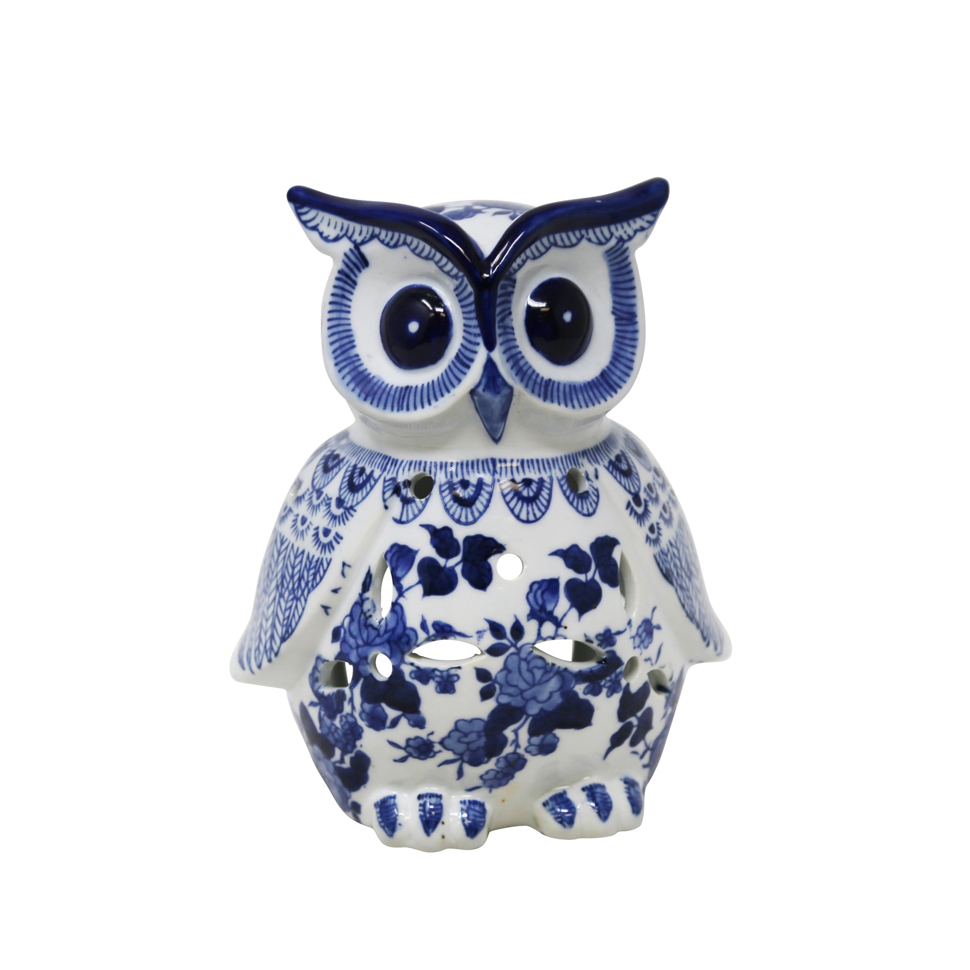 White/Blue Ceramic Owl 8" | Zigeze