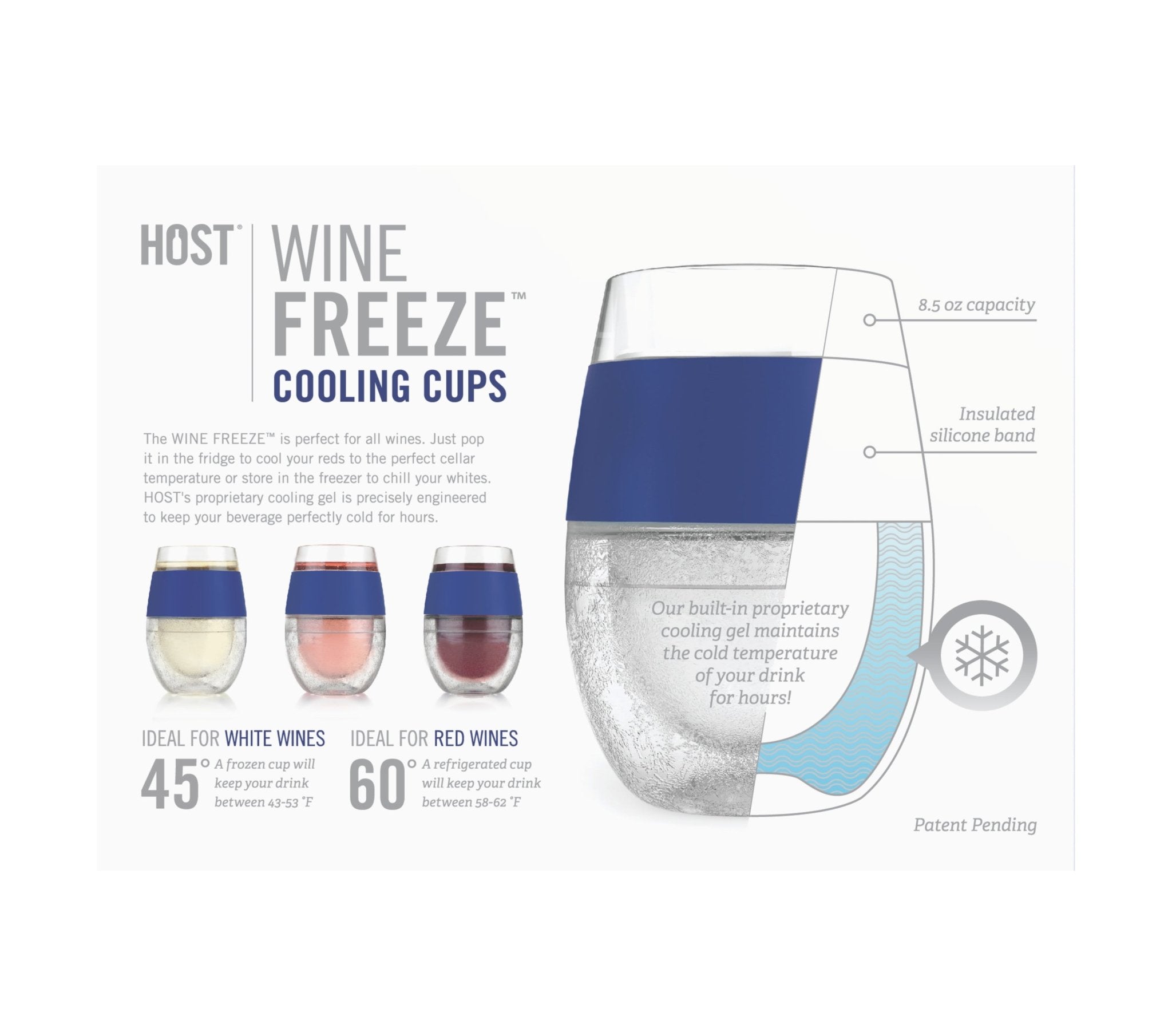 Wine Freeze Cooling Cups in Blue (set of 2) | Zigeze