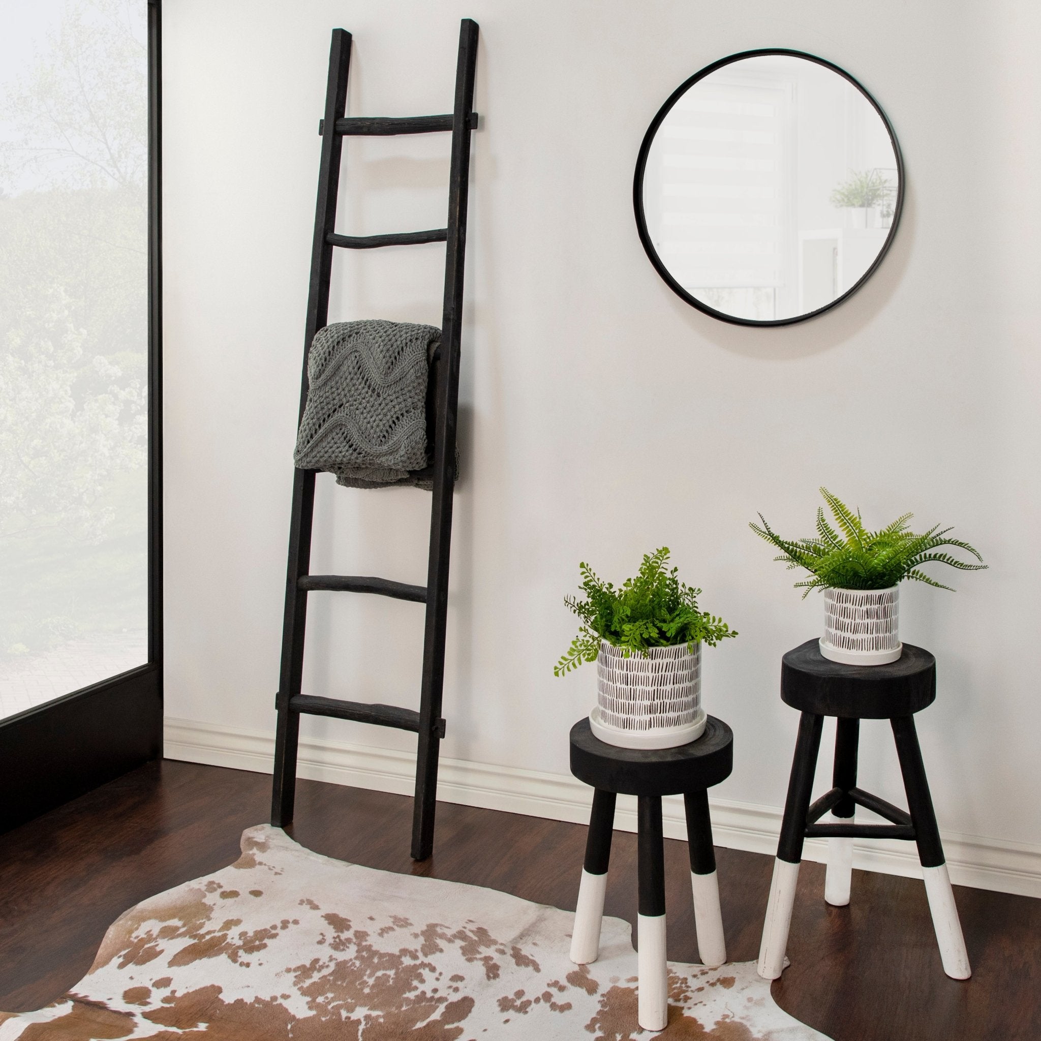 Wooden, Decorative 76" Ladder, Black | Zigeze