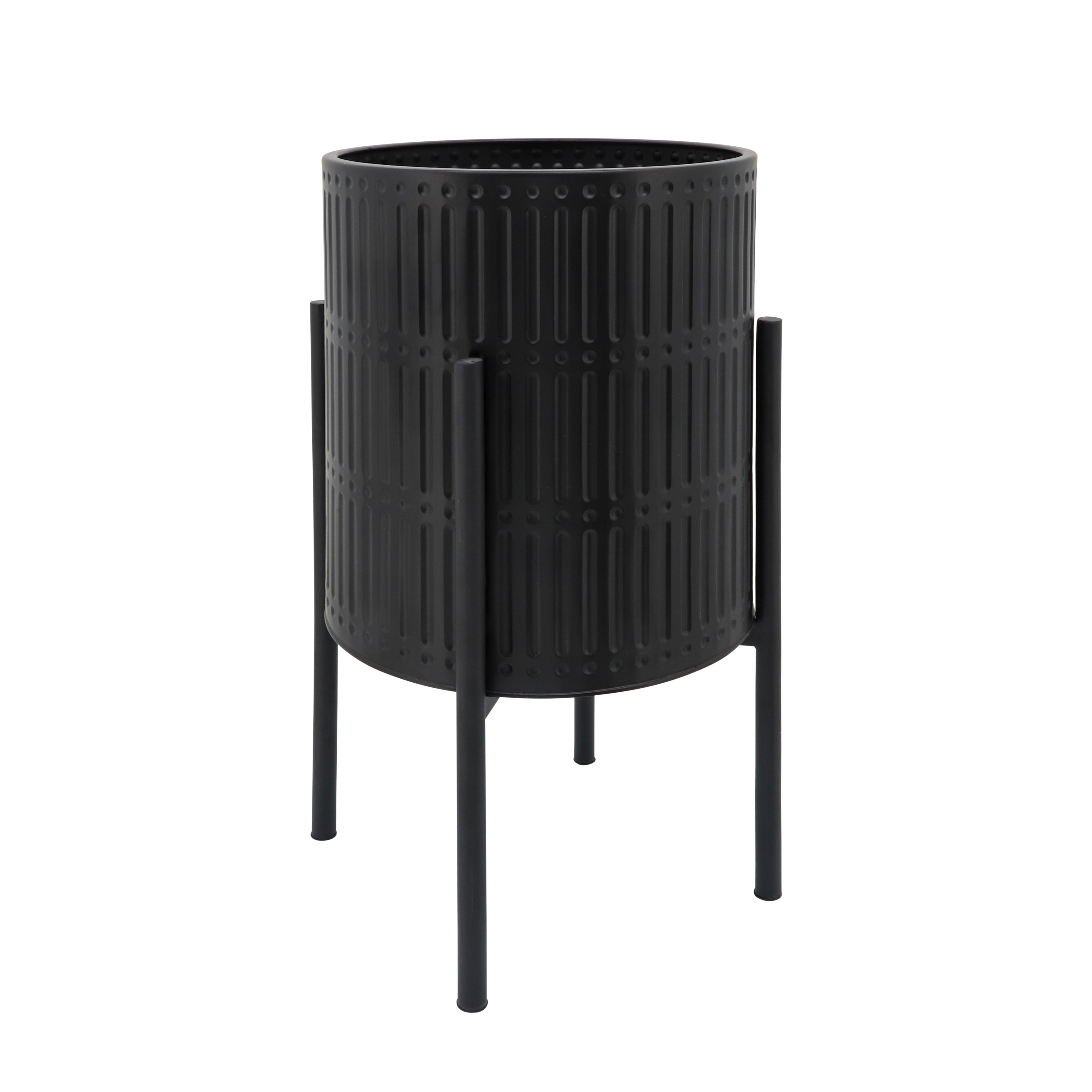 Set of 2 Ridged Planters on Stand, Black, Planters