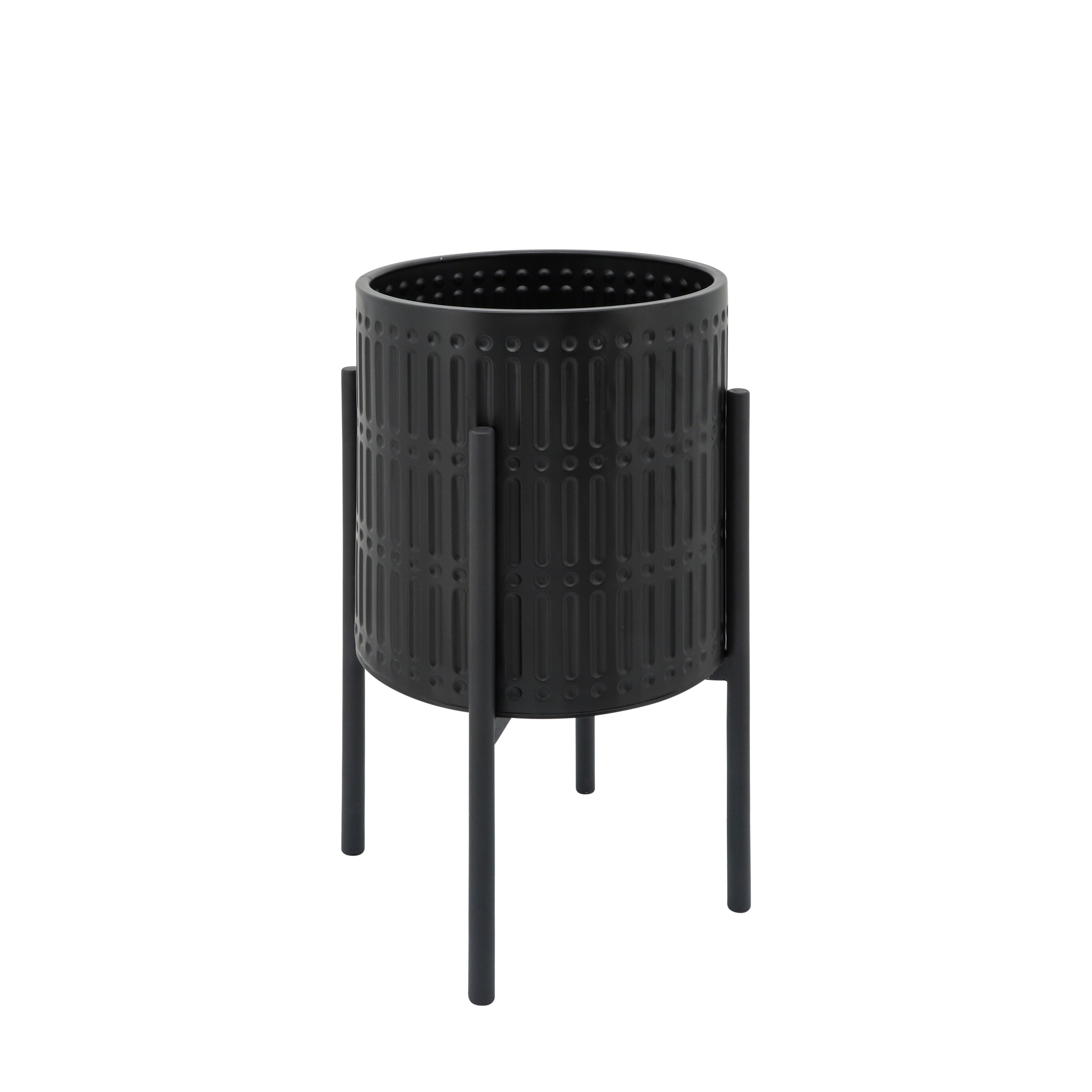 Set of 2 Ridged Planters on Stand, Black, Planters