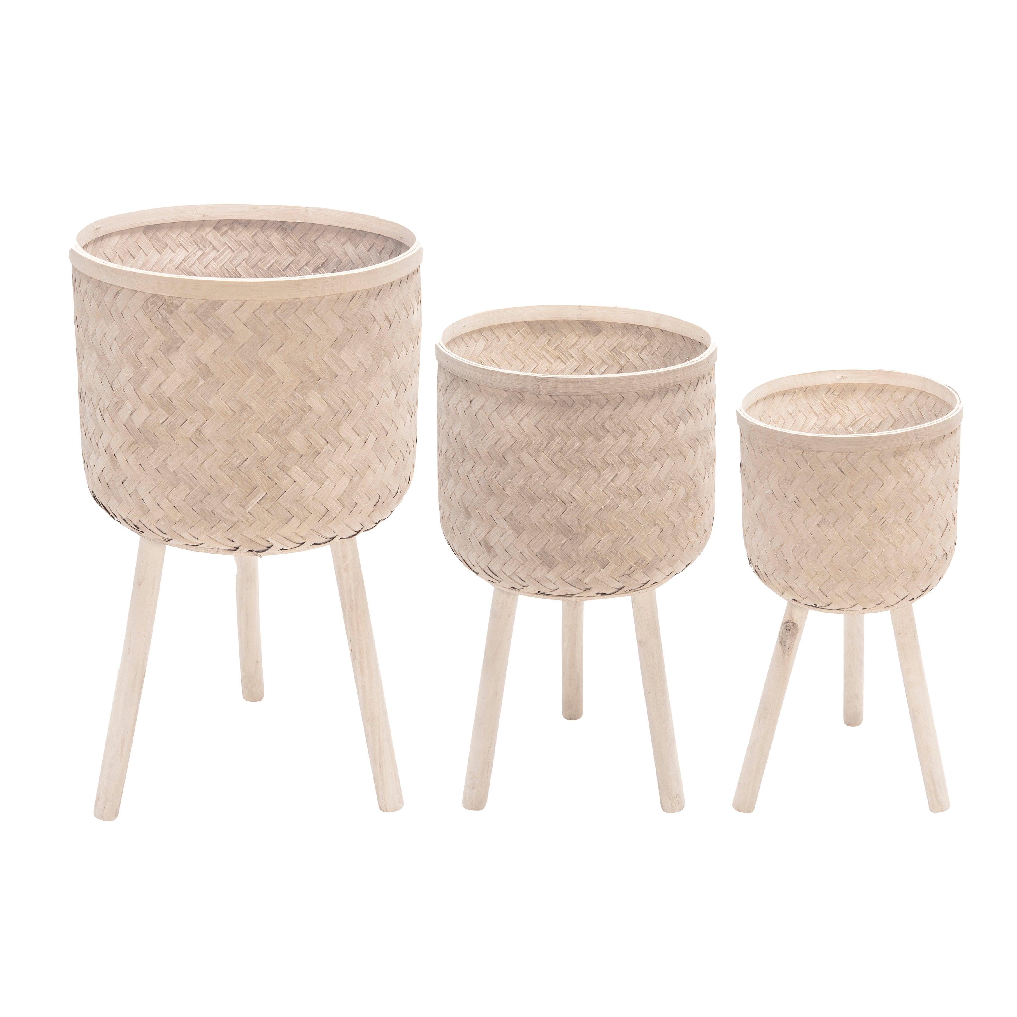 Set of 3 Bamboo Planters White Wash, Planters