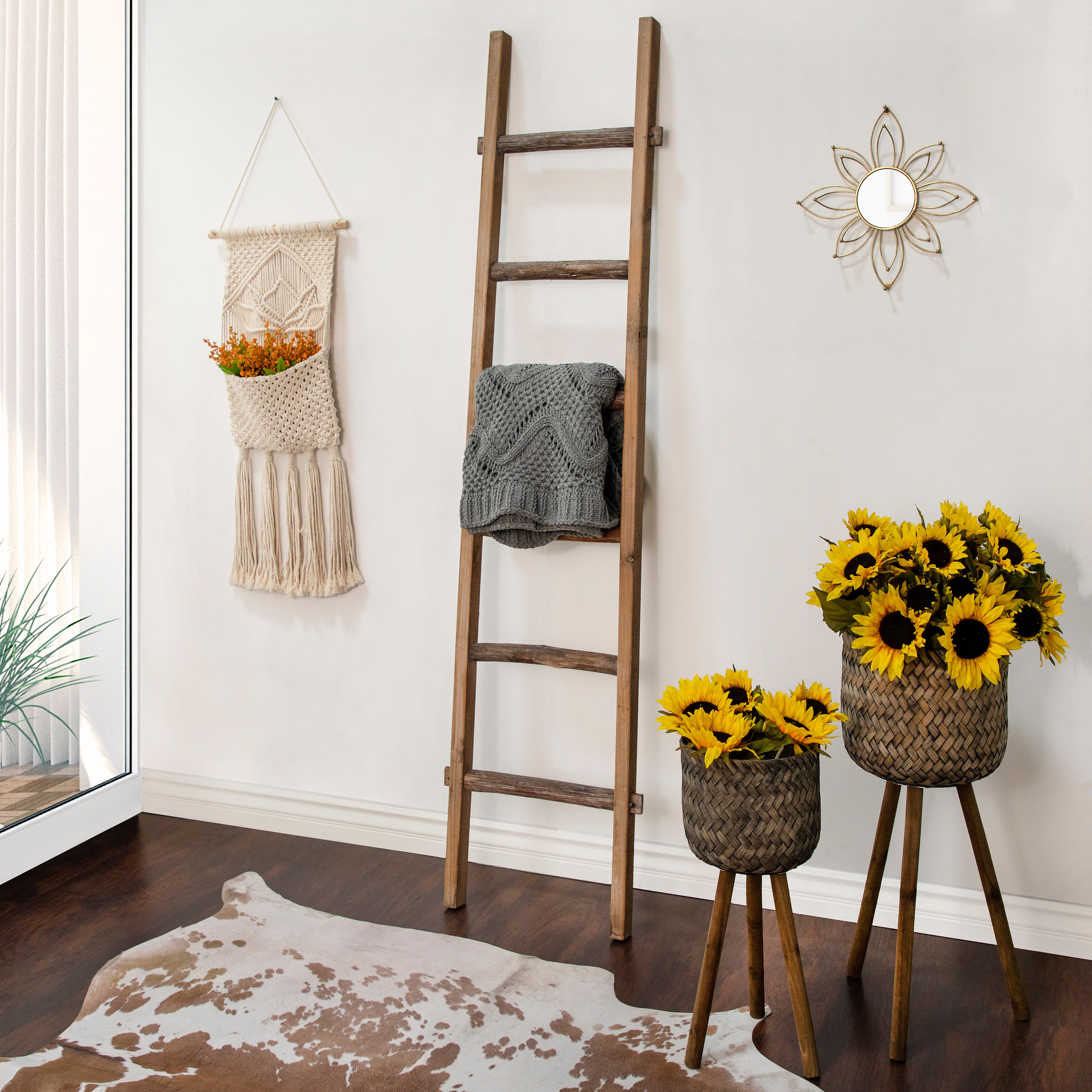 Wooden Decorative 76" Ladder, Brown, Storage