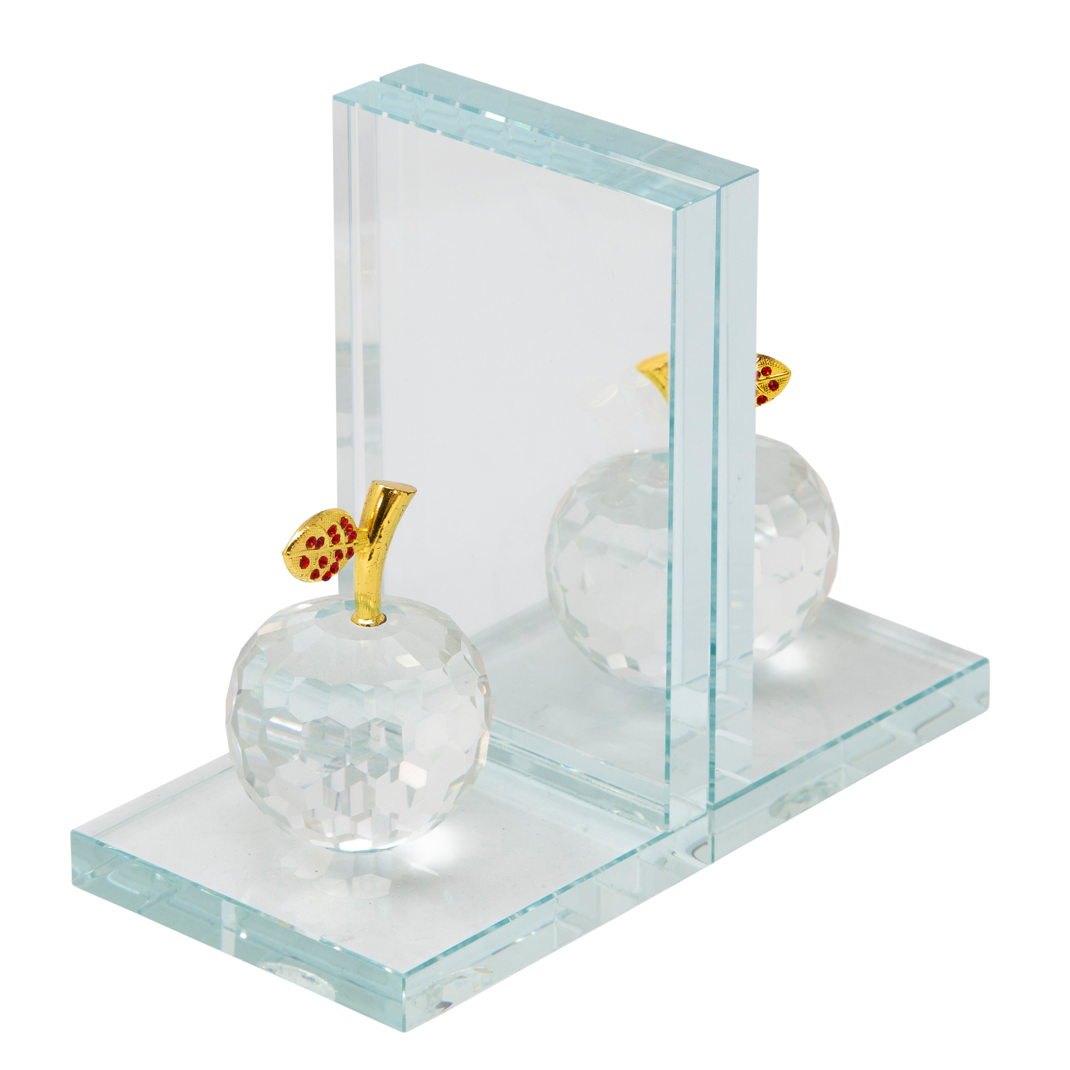 Set of 2 Crystal Apple Bookends, Clear, Bookends