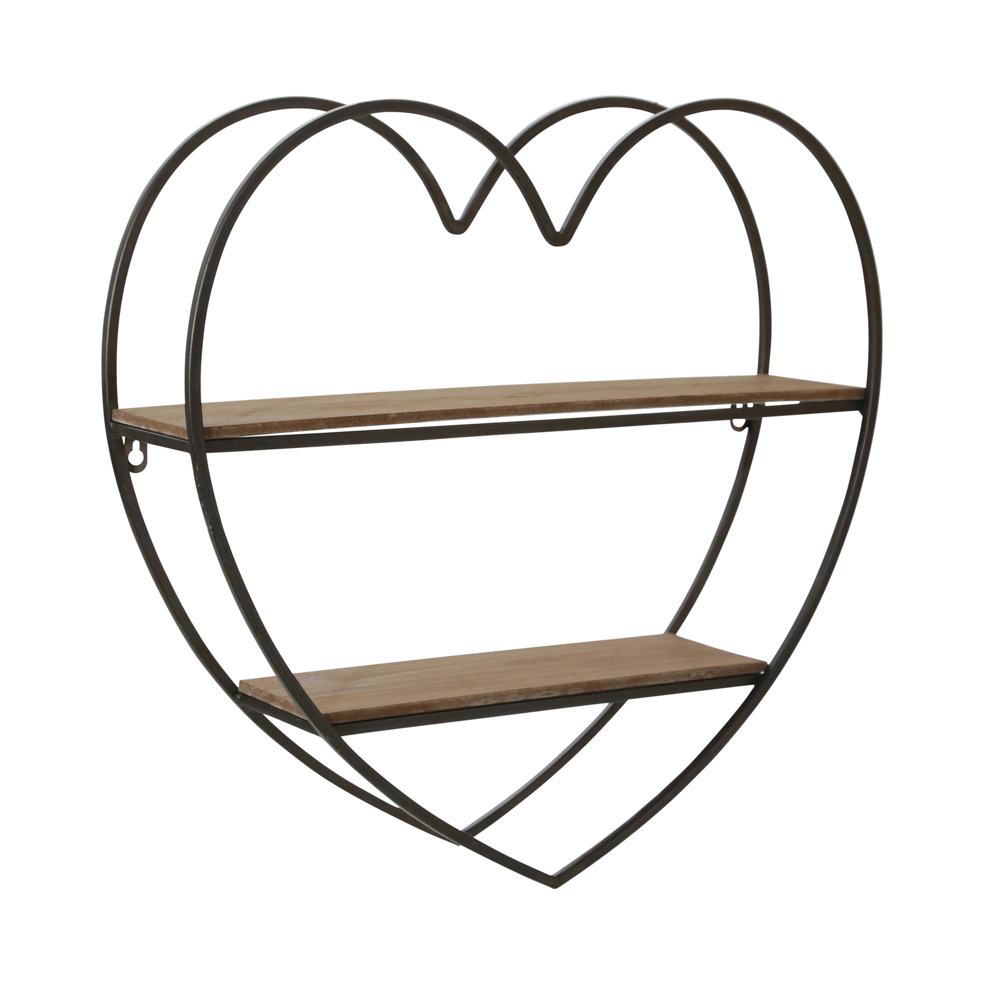 2-Tier Heart Wall Shelf, Natural/Black, Wall Storage