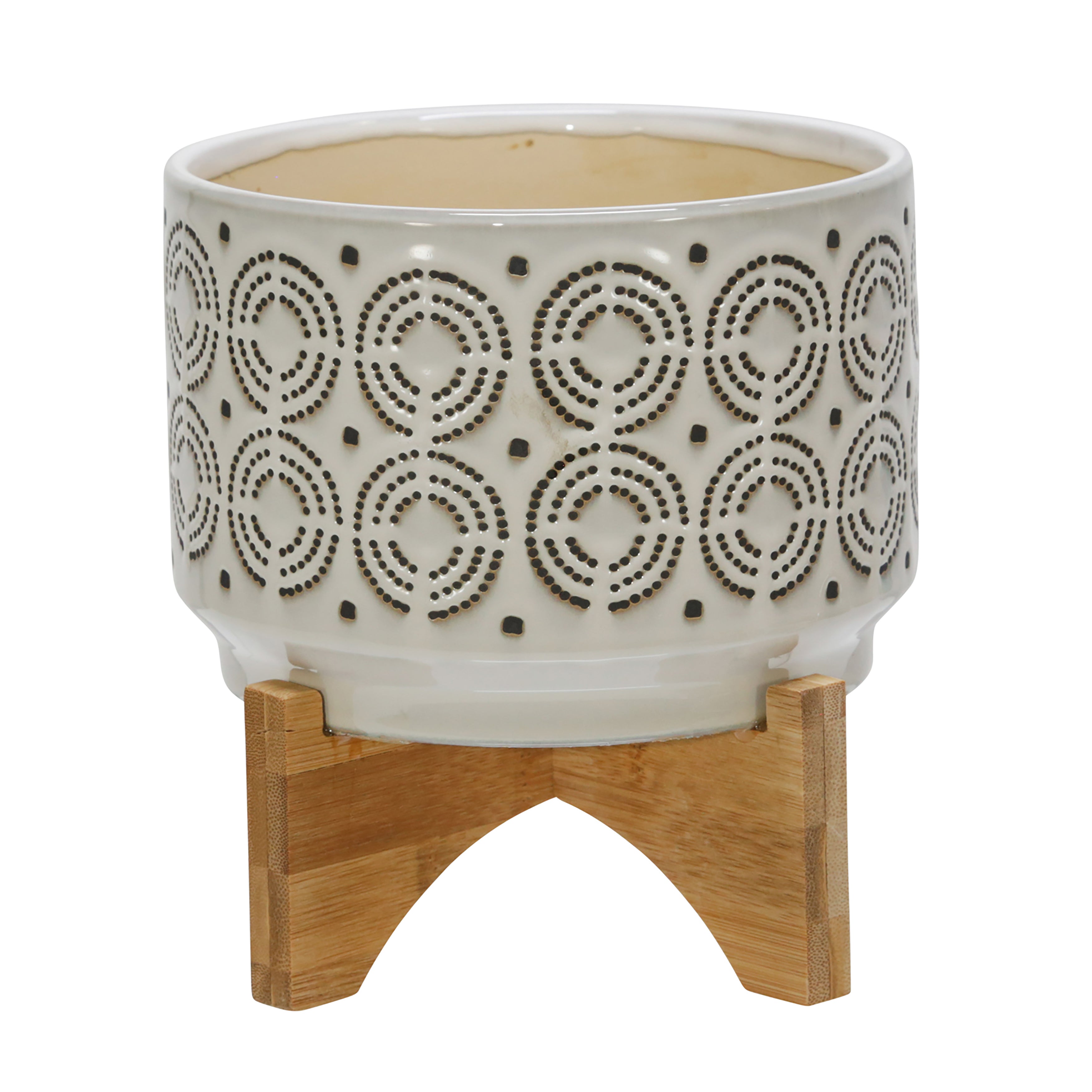 Ceramic 7" Swirl Planter On Stand, Ivory , Planters