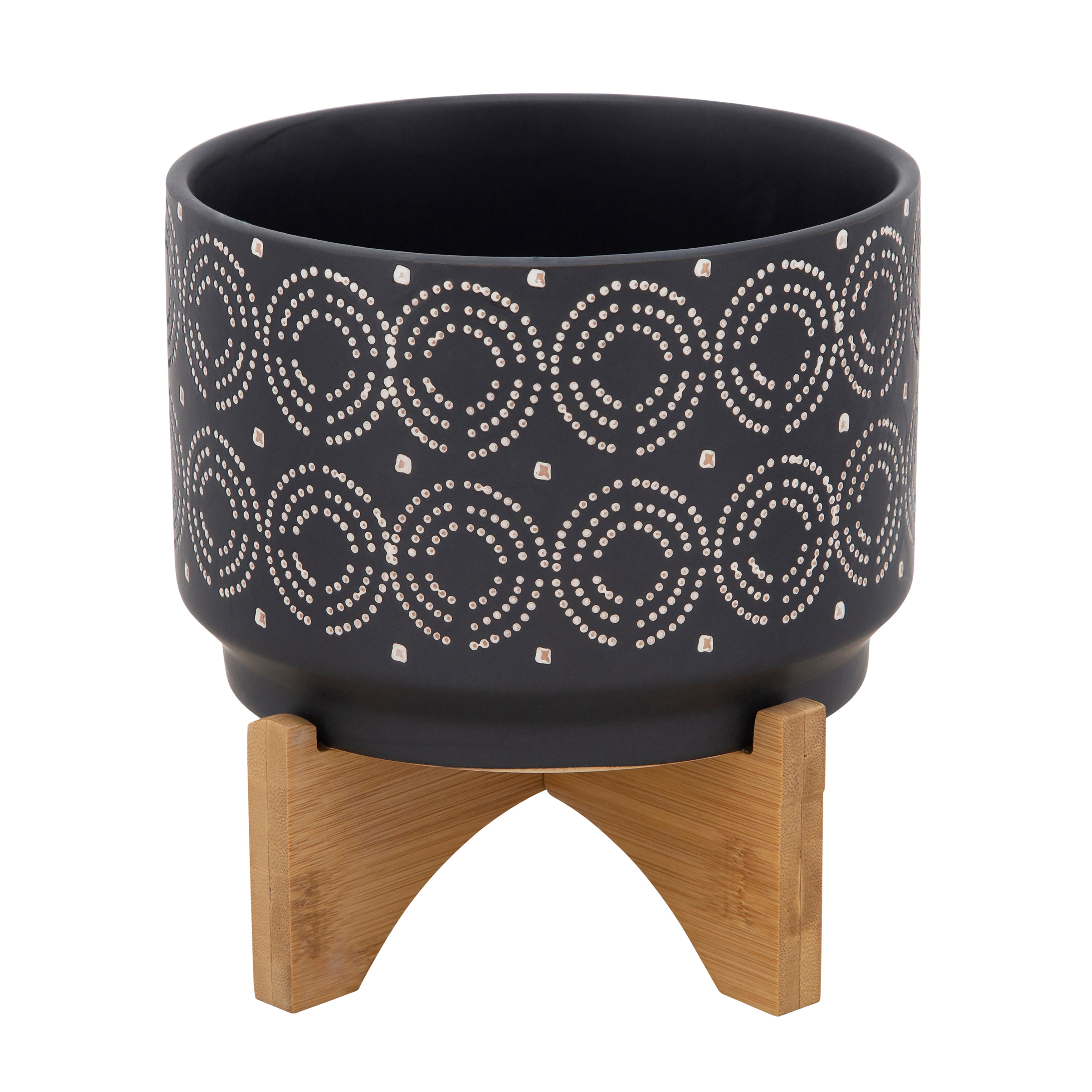 7" Swirl Planter On Stand, Black, Planters