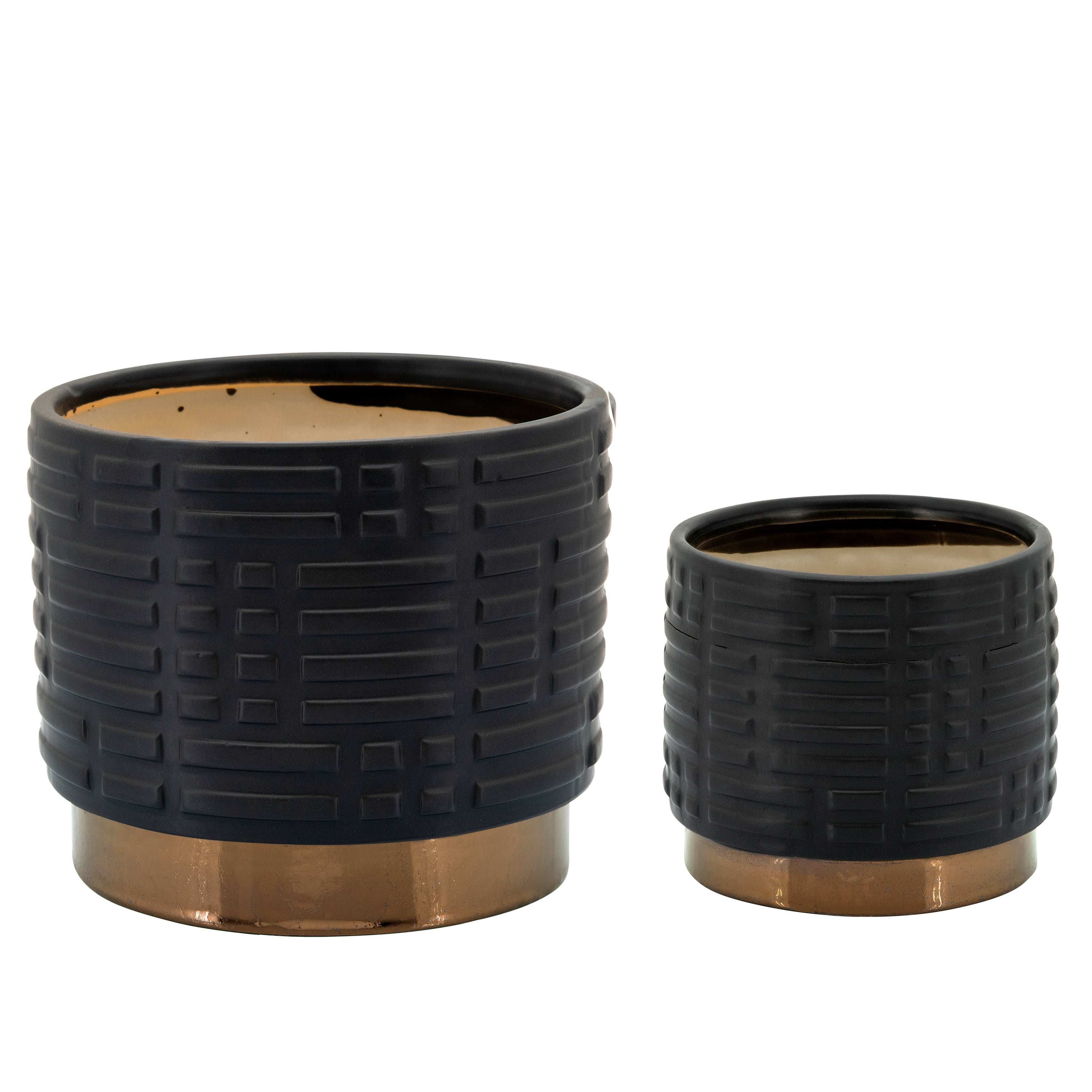 Set of 2 Maze Metallic Planters, Black, Planters