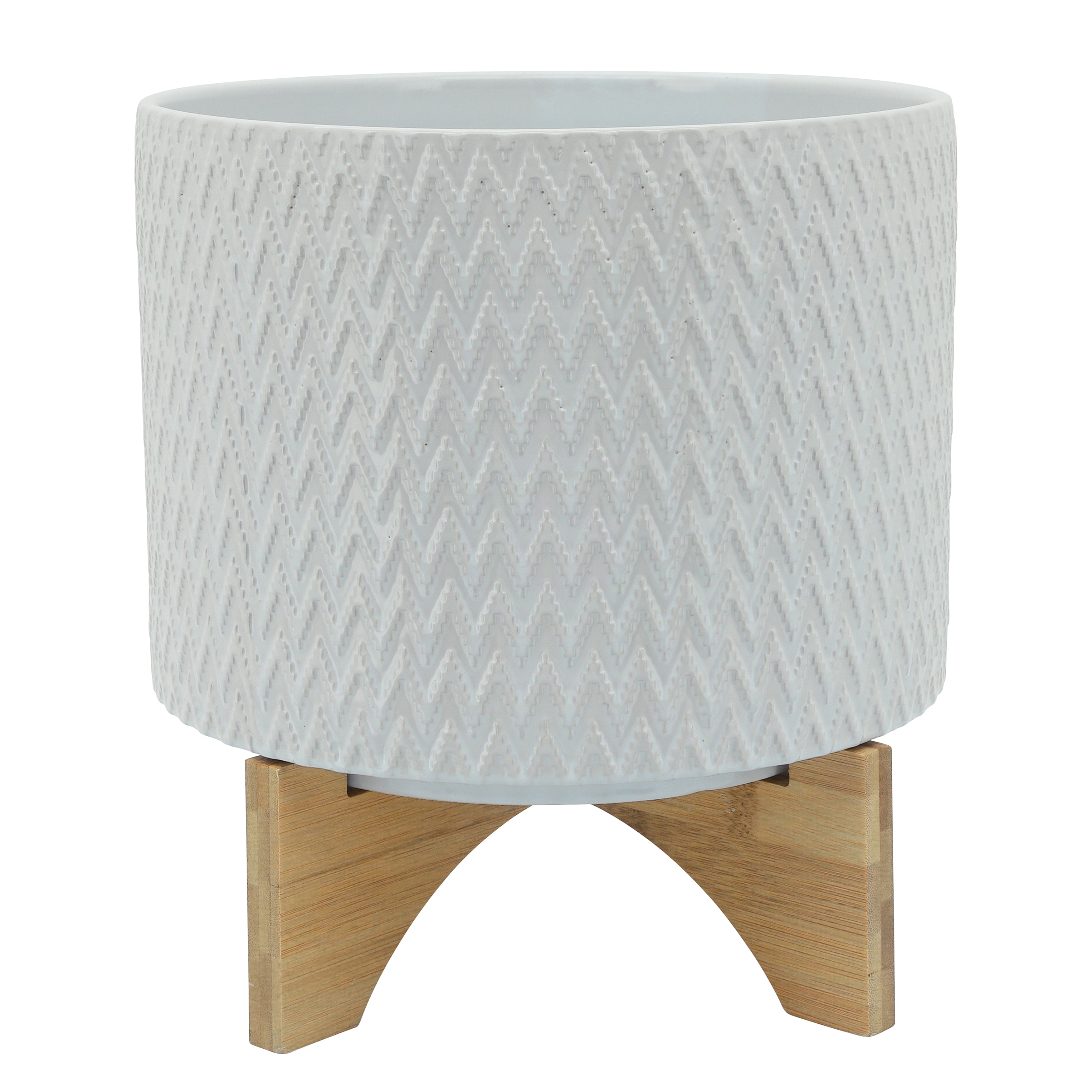 11" Chevron Planter with Stand, White, Planters