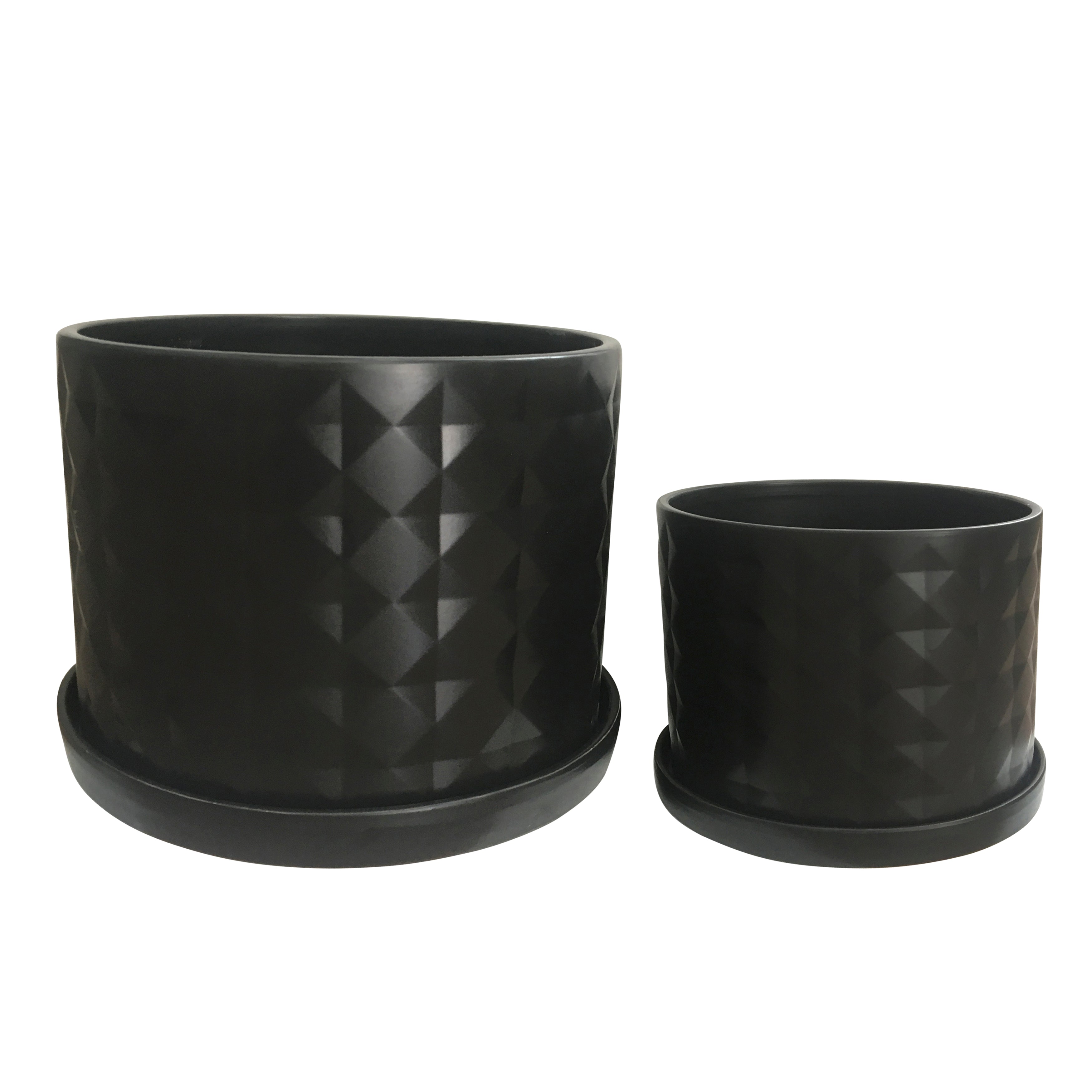 Set of 2 Diamond Planters with Saucer, Black, Planters