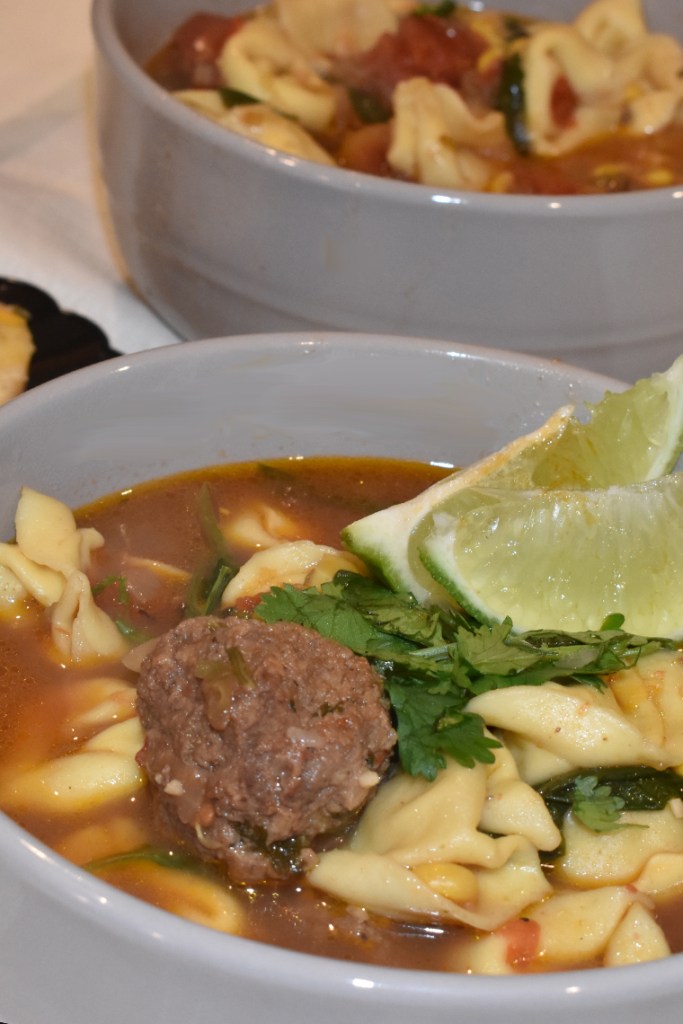 Mexican Meatball and Tortellini Soup