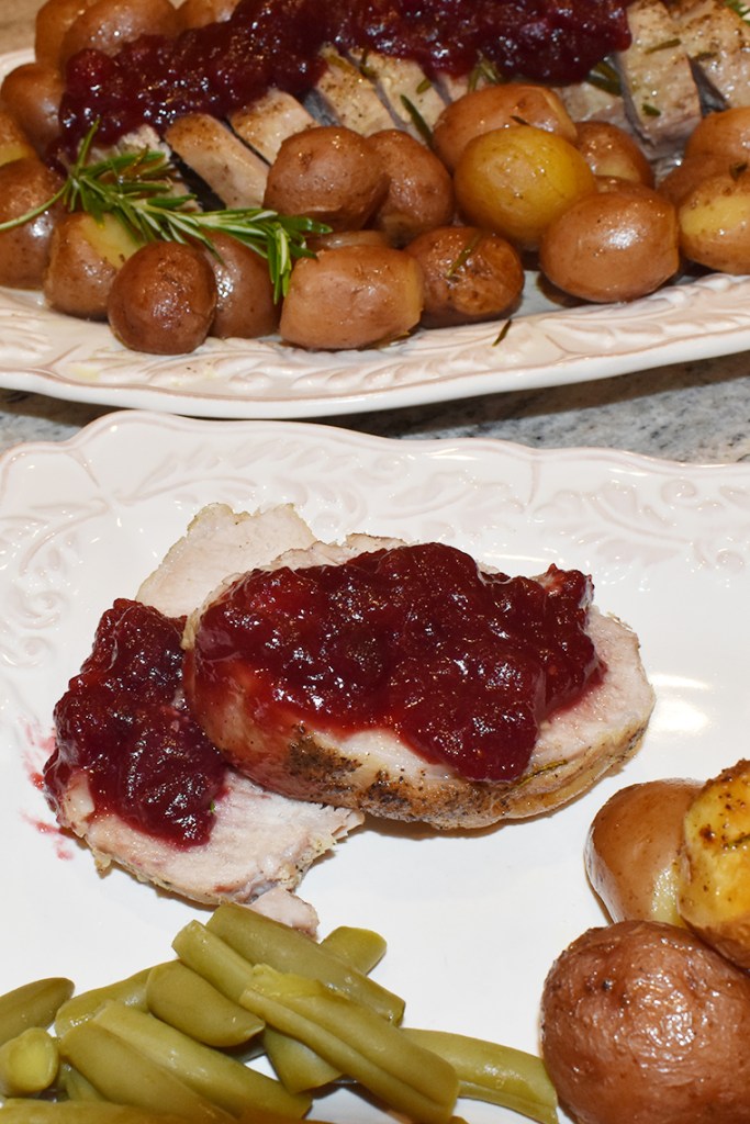 Pork Loin with Cranberry Sauce and Roasted Potatoes