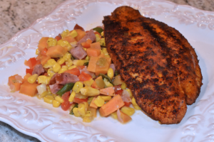 Blackened Fish with Honey Harissa Corn