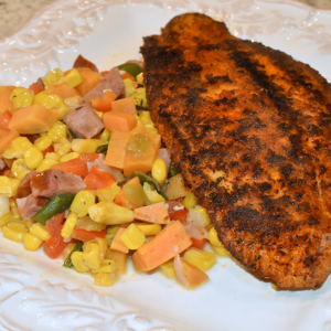 Blackened Fish with Honey Harissa Corn